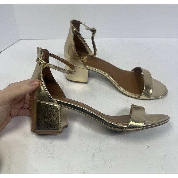 SM Steve Madden Gold Ankle Strap Heel Sandals Block Heel Size 10 Party Dressy - Picture 3 of 5